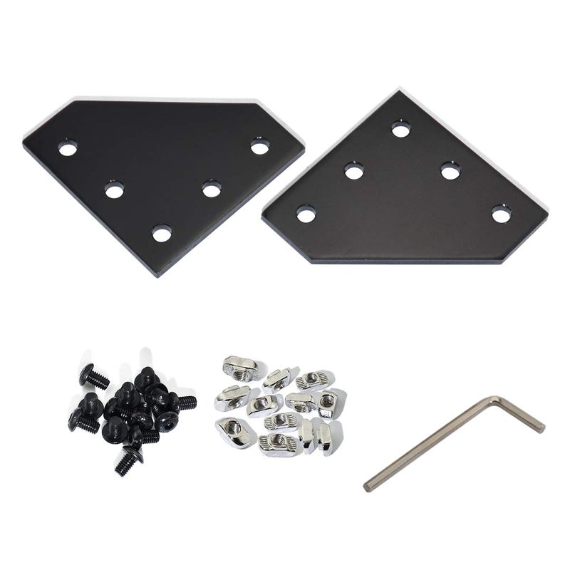 Boeray 10pcs 2020 Series 5 Hole Surface Anodic Oxidation L Shape Plate Outside Corner Bracket Aluminum Profile Connector Set with 50pcs T Nut + 50pcs Hex Screw + 1pcs Wrench Black - Image 3